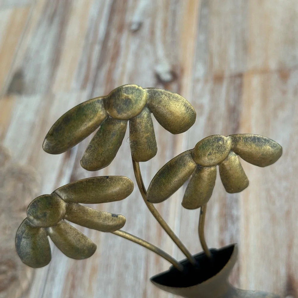 Vintage Metal Vase with Flowers Wall Hanging